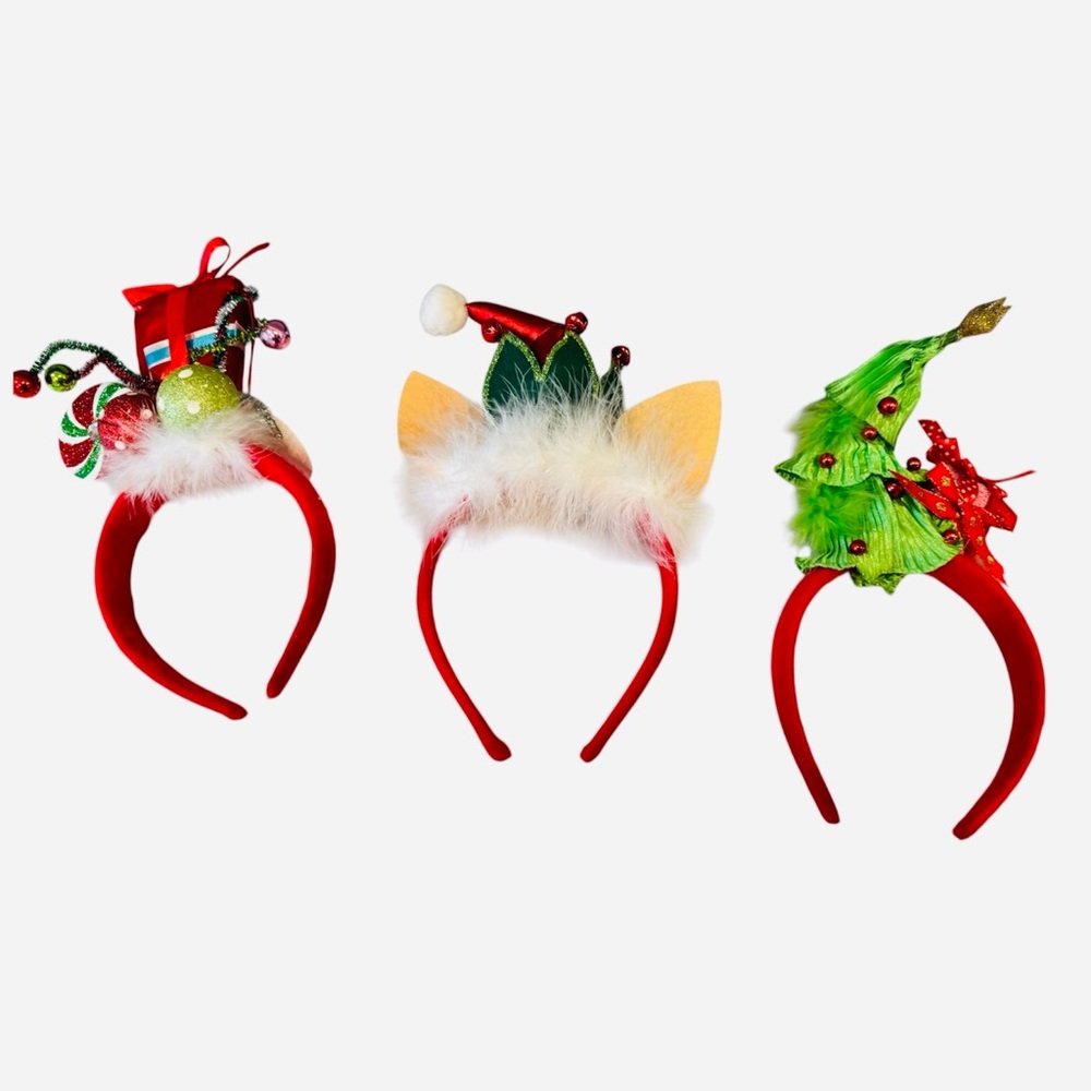 Set 3 Christmas Headbands Whimsical Holiday Card Elf Red Multicolor Dr Seuss